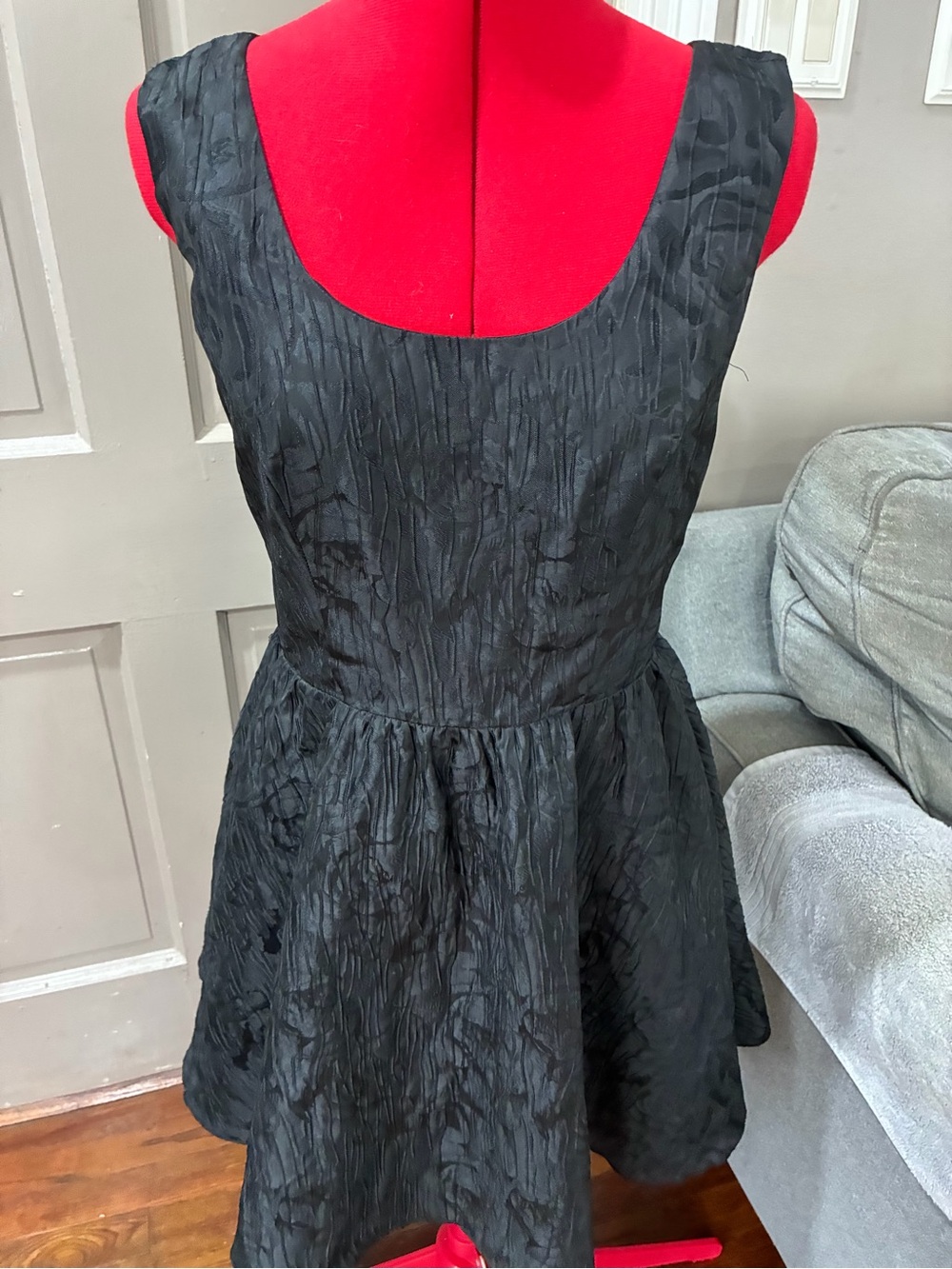 Sleeveless Black Textured Fit-and-Flare Dress